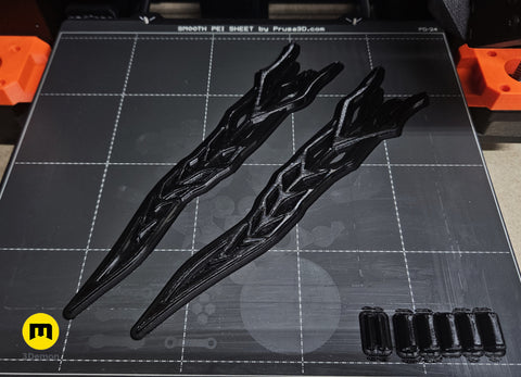 CGI render of Solo Leveling Kasaka's Venom Fang STL, 3D printed fang prop on smooth PET sheet, side view