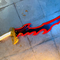 CAD render of Solo Leveling Knight Killer Dagger, 3D printed cosplay prop, side view with gold and white handle, red ...
