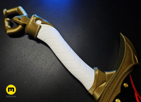 Printable 3D model of Solo Leveling Knight Killer Dagger, 3D printed cosplay prop, gold and white handle detail