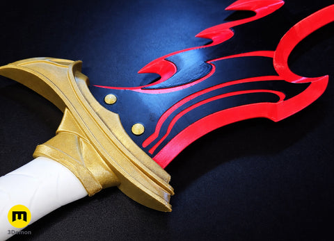 3D model of Solo Leveling Knight Killer Dagger, 3D printed cosplay prop, gold and red dagger blade detail