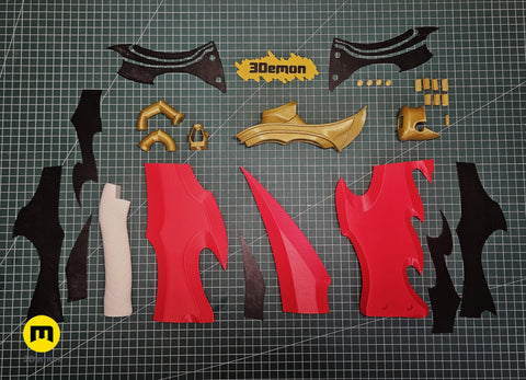 Solo Leveling Knight Killer Dagger STL, disassembled 3D printed parts on cutting mat, cosplay prop