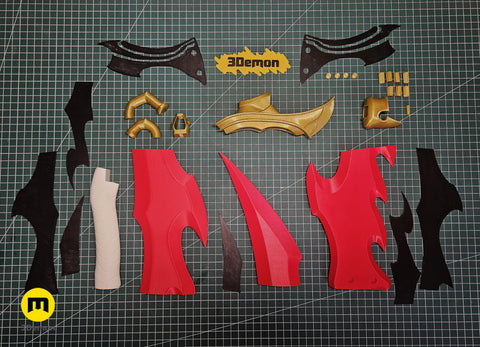 dark fantasy manhwa Knight Killer Dagger STL, disassembled 3D printed parts on cutting mat, cosplay prop