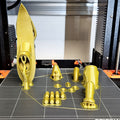 3D model render of Solo Leveling Knight Killer Dagger STL, disassembled 3D printed parts on Prusa print bed