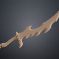 3D model render of Solo Leveling Knight Killer Dagger STL, beige-colored 3D print cosplay prop, angled view