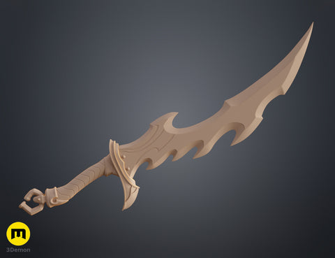 3D model render of Solo Leveling Knight Killer Dagger STL, beige-colored 3D print cosplay prop, angled view