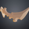 STL preview of Solo Leveling Knight Killer Dagger, beige 3D render cosplay prop, curved dagger with ornate hilt.