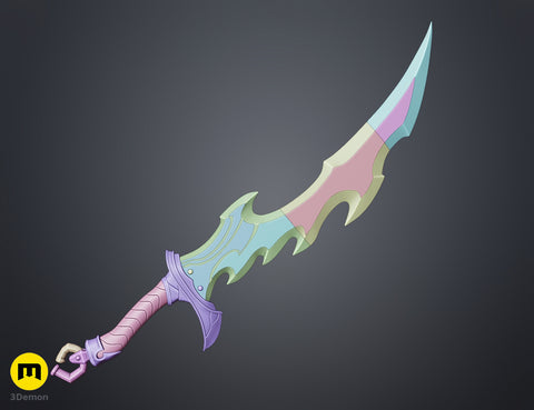 Solo Leveling Knight Killer Dagger STL, color-coded parts breakdown, 3D print cosplay prop