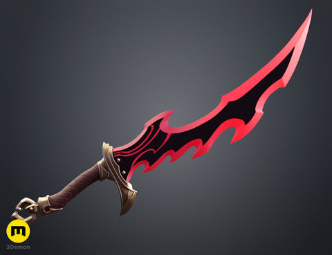 STL preview of Solo Leveling Knight Killer Dagger STL, red and black flame sword, 3D print cosplay prop side view
