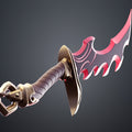 Rendered 3D model of Solo Leveling Knight Killer Dagger STL, side view with red blade and brown handle, 3D print cosp...