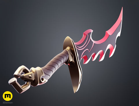 Rendered 3D model of Solo Leveling Knight Killer Dagger STL, side view with red blade and brown handle, 3D print cosp...