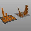 CGI render of Solo Leveling Knight Killer Dagger STL, orange 3D print cosplay prop on two print beds
