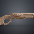 CGI render of Super shotgun - Doom The Dark Ages, tan 3D print cosplay prop, side view.
