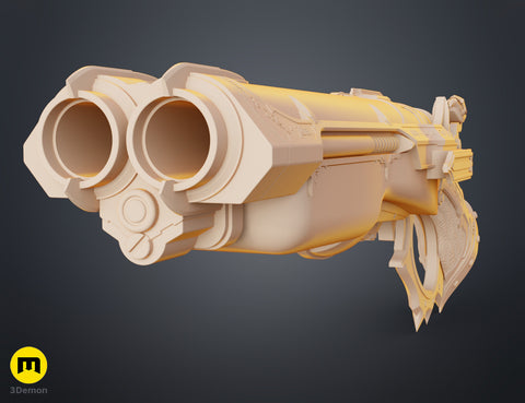 3D print preview of Super shotgun - Doom The Dark Ages, dual-barrel cosplay prop, textured 3D render