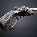 3D visualization of Super shotgun - Doom The Dark Ages, textured 3D render cosplay prop, side view.