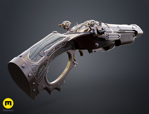 3D visualization of Super shotgun - Doom The Dark Ages, textured 3D render cosplay prop, side view.