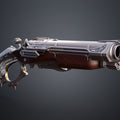 Digital 3D render of Super shotgun - Doom The Dark Ages, dual-barrelled cosplay prop, side view