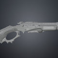 3D model of Super shotgun - Doom The Dark Ages, grey wireframe mesh render, detailed 3D print cosplay prop