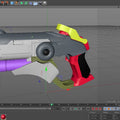 3D model render of hero shooter game winged medic Blaster STL, exploded view cosplay prop assembly guide