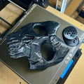 Raw 3D printed the wraith king skull mask and perforated eye lenses on an Original Prusa i3 MK3 printer bed.