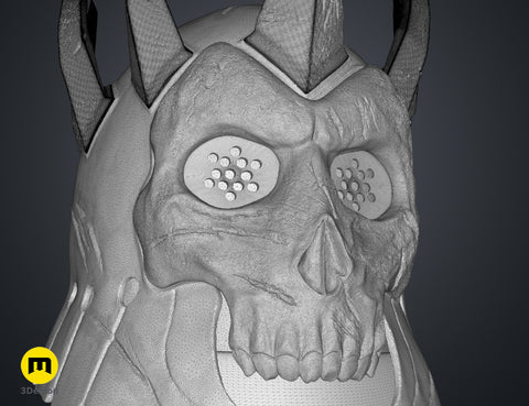 High-resolution wireframe mesh view of the the wraith king skull mask 3D model, showing the detailed polygon geometry.