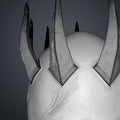 Close-up wireframe mesh view of the the wraith king helmet's spiked crown, showing the high-density digital 3D topology.