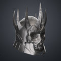Side-angled 3D render of the the wraith king helmet, highlighting the metallic skull mask profile and perforated eye lenses.