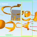 smuggler pilot Helmet STL, exploded view of orange 3D printed cosplay prop parts