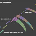 3D model render of Hidan Scythe - Naruto STL, exploded view of slide-on blades and dismantlable handle, 3D print cosp...