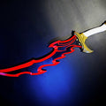 Digital 3D render of Solo Leveling Knight Killer Dagger STL, 3D printed cosplay prop with red flames and gold hilt, s...