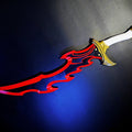 Digital 3D render of dark fantasy manhwa Knight Killer Dagger STL, 3D printed cosplay prop with red flames and gold hilt, s...
