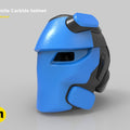 3D visualization of battle royale game tech soldier helmet STL, blue and black 3D print cosplay prop, front view