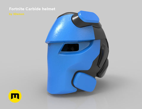 3D visualization of battle royale game tech soldier helmet STL, blue and black 3D print cosplay prop, front view