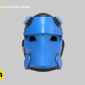 3D model render of battle royale game tech soldier helmet STL, blue 3D print cosplay prop, front view.