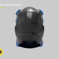 Painted 3D render of battle royale game tech soldier helmet, dark gray with blue accents, 3D print cosplay prop.