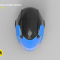 battle royale game tech soldier helmet STL, black and blue painted 3D render cosplay prop, top view