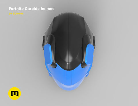 battle royale game tech soldier helmet STL, black and blue painted 3D render cosplay prop, top view