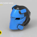 3D print preview of battle royale game tech soldier helmet STL, blue and black cosplay prop, side view