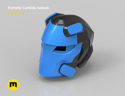 3D print preview of battle royale game tech soldier helmet STL, blue and black cosplay prop, side view