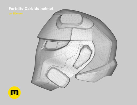 Wireframe mesh render of battle royale game tech soldier helmet STL, side polygon structure, 3D print cosplay prop