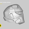 Digital 3D render of battle royale game tech soldier helmet STL, grey wireframe mesh with faceplate detail, 3D print cosplay prop