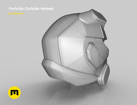 Wireframe mesh render of battle royale game tech soldier helmet STL, side polygon structure, 3D print cosplay prop