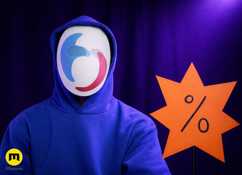 3D visualization of Slay the Spire Merchant Mask STL, hooded cosplay prop with percentage star detail