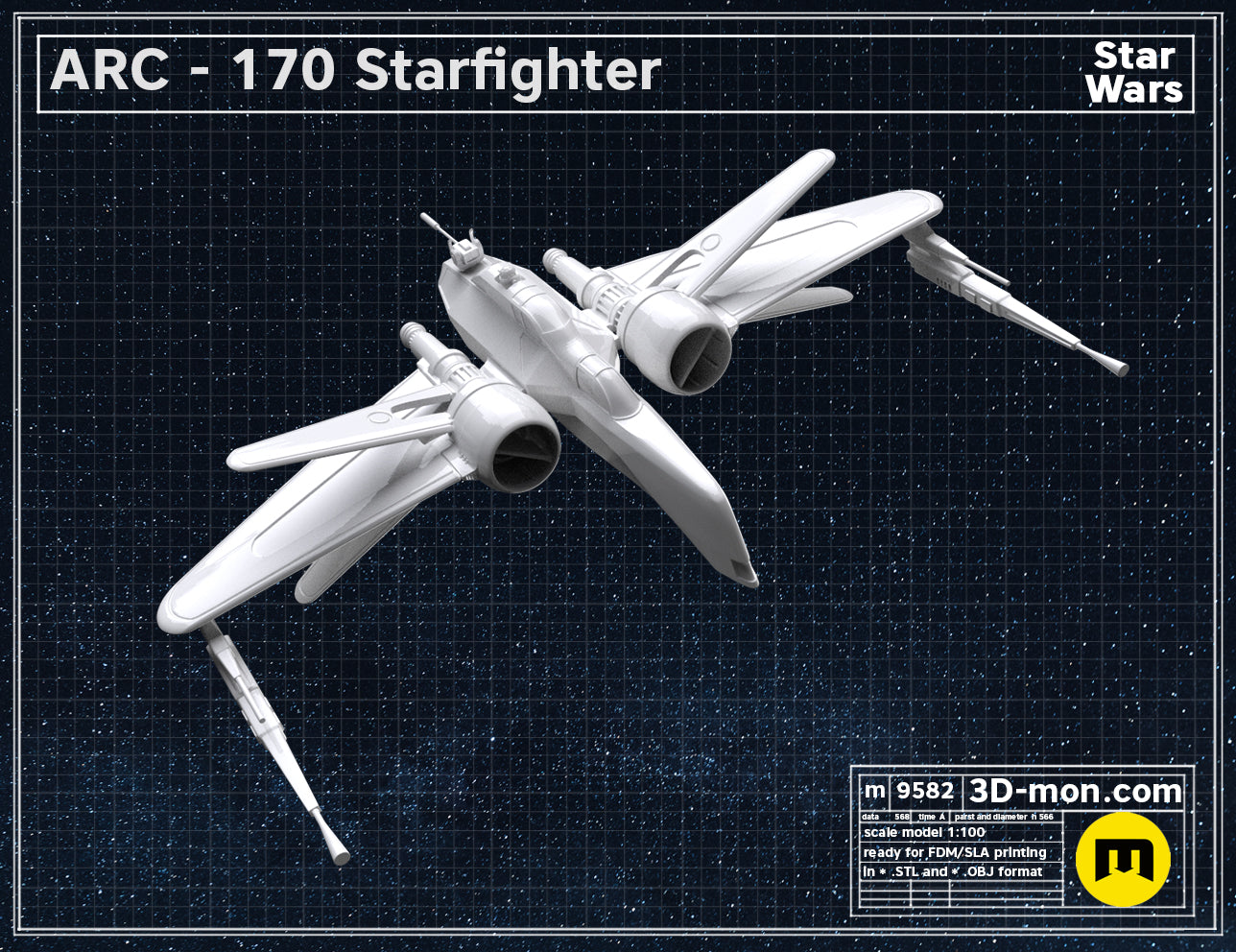 ARC-170 starfighter STL | 3D Printable Prop | 3Demon