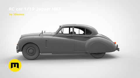 3D model render of RC car Jaguar MK8, side view, 1/10 scale 3D print model.