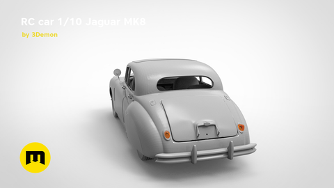 3D model render of RC car Jaguar MK8, rear view, 1/10 scale 3D print model