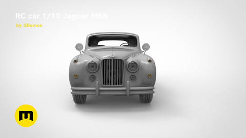 3D model render of RC car Jaguar MK8, front view, 1/10 scale 3D print model.
