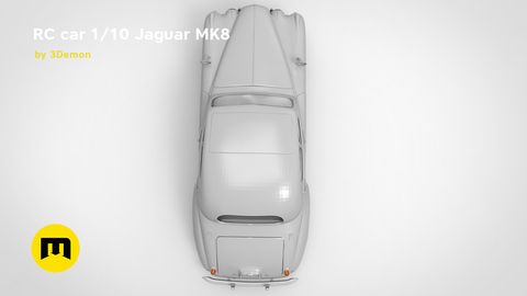 RC car 1/10 Jaguar MK8, rear view 3D model render of classic sports car, 3D print preview