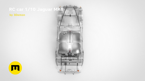 Exploded view of RC car Jaguar MK8 1/10, transparent assembly guide for 3D print model