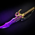 Digital 3D render of Solo Leveling Kasaka's Venom Fang, purple blade with gold hilt, 3D printed cosplay prop side view