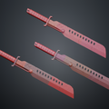 3D print preview of Mandalorian Vibrosword STL, glowing red dual-blade cosplay prop render